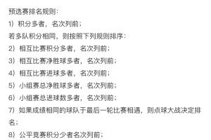 U23亞預賽小組第二同分排名規(guī)則：凈勝球→總進球→公平競賽分