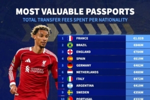 夏窗各國球員總轉會費榜：法國球員超10億歐居首，巴西2英格蘭3