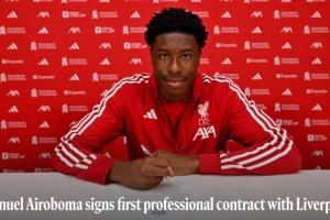 官方：18歲后衛(wèi)艾羅博馬與利物浦簽下首份職業(yè)合同