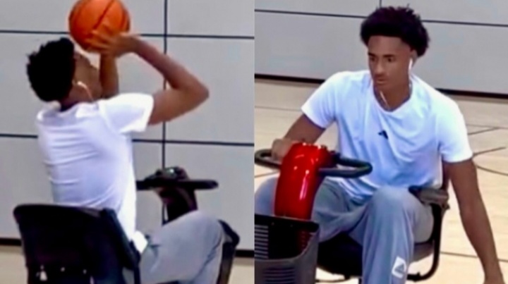 此前遭遇半月板撕裂！阿里納斯兒子阿利賈開玩具車到球場(chǎng)訓(xùn)練投籃