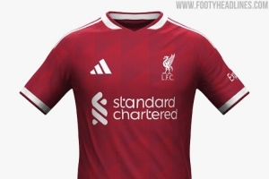 利物浦26-27賽季主場(chǎng)球衣諜照：采用深紅色調(diào)+白色細(xì)節(jié)裝飾