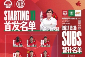 中超聯(lián)賽第24輪，河南VS北京國安首發(fā)及替補(bǔ)隊(duì)員名單