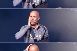 騎車摔成骨折??恩里克手臂打著吊帶亮相巴黎發(fā)布會