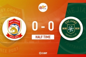半場(chǎng)-青島西海岸0-0浙江隊(duì) 阿齊茲失良機(jī)米特里策傷退