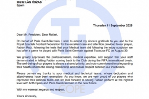 反觀？巴黎主席納賽爾致信西足協(xié)，感謝西班牙隊放法比安提前歸隊