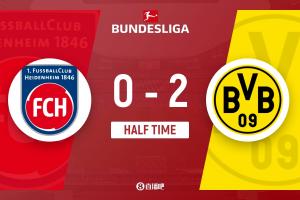 半場-多特2-0十人海登海姆 吉拉西建功阿德耶米助攻拜爾破門