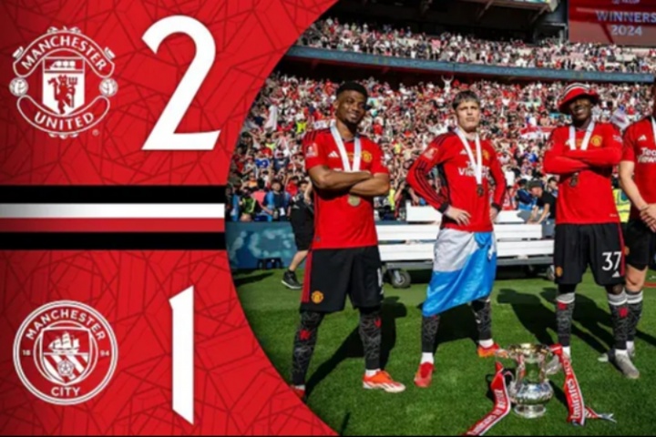 滕帥救贖戰(zhàn)！24年足總杯，加納喬梅努建功，曼聯(lián)2-1擊敗曼城奪冠