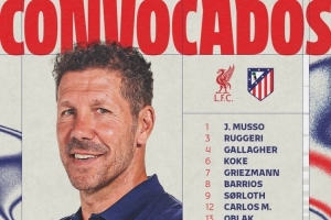 馬競客戰(zhàn)利物浦名單：格列茲曼、拉斯帕多里在列，阿爾瓦雷斯缺席