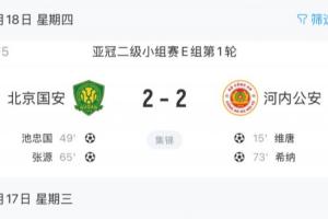 3負(fù)1平！國安亞冠二艱難戰(zhàn)平，中超前四名在亞冠首輪合計(jì)只拿1分