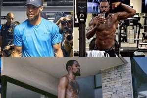 美媒調(diào)侃詹杜庫訓(xùn)練照：相比老詹&庫里 杜蘭特的身材仍像新秀