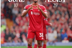 前30分鐘傳射建功，利物浦官推曬赫拉芬貝赫海報(bào)：多棒的球員！