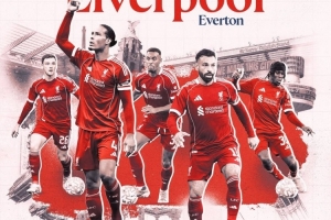 利物浦發(fā)布德比戰(zhàn)海報：范迪克、薩拉赫、羅伯遜、弗林蓬出鏡