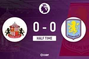 半場(chǎng)-桑德蘭0-0維拉 雷尼爾多撩陰腳染紅維拉多打一人仍難破門(mén)