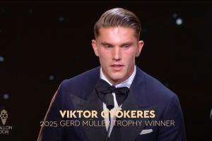 54球13助！官方：約克雷斯獲2025蓋德·穆勒獎，當選年度最佳前鋒