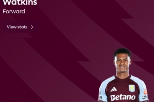 打進(jìn)賽季首球，官方：沃特金斯當(dāng)選維拉3-1富勒姆全場(chǎng)最佳