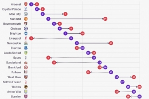 曼聯(lián)預(yù)期排名第4實(shí)際排名第14，是英超排名最低于預(yù)期的球隊(duì)