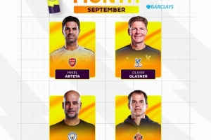 英超9月最佳教練候選：阿爾特塔、格拉斯納、瓜迪奧拉、勒-布里斯