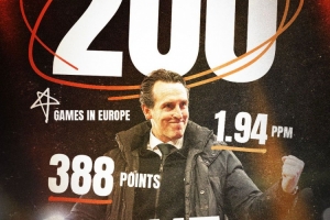 埃梅里完成執(zhí)教生涯在歐戰(zhàn)的200場(chǎng)里程碑，共取得115場(chǎng)勝利388分