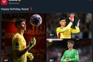 凱帕今天迎來31歲生日，阿森納官推送祝福：生日快樂！