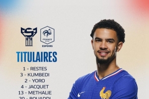 法國(guó)U21vs法羅群島U21首發(fā)：扎伊爾-埃梅里、特爾、約羅出戰(zhàn)