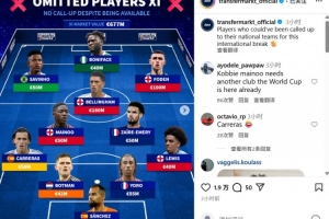 德轉(zhuǎn)列落選本期國(guó)家隊(duì)最貴陣：貝林、福登在列，總價(jià)高達(dá)6.77億歐