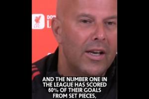 斯洛特調(diào)侃：聯(lián)賽第一60%進(jìn)球是定位球，我們只落后1分，沒那么糟