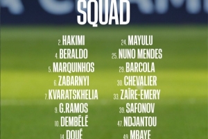 巴黎歐冠客戰(zhàn)勒沃庫森大名單：登貝萊在列，馬爾基尼奧斯坐鎮(zhèn)防線