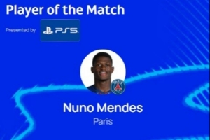 1傳1射，歐冠官方：門德斯當(dāng)選巴黎7-2勒沃庫森全場最佳球員
