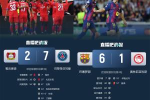 殘暴??去年歐冠4強(qiáng)今夜全大勝，巴黎7-2；巴薩6-2；槍手國米4-0