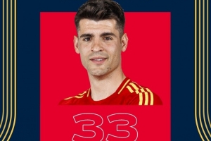 西班牙隊祝莫拉塔33歲生日快樂，球員國家隊出戰(zhàn)87場37球8助