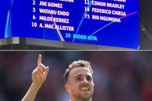 淚目！法蘭克福大屏幕為利物浦替補(bǔ)名單加上20號(hào)若塔