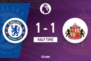 半場-切爾西暫1-1桑德蘭 加納喬收獲藍軍首球內托送助攻