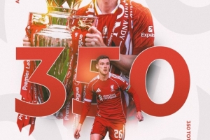 羅伯遜達成利物浦生涯350次出場里程碑，貢獻12球68助攻