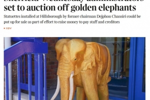 泰晤士：謝周三計(jì)劃拍賣希爾斯堡球場的標(biāo)志性金象，以籌集資金