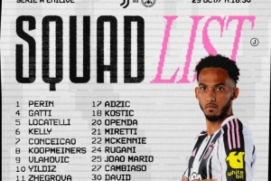 尤文對陣烏迪內(nèi)斯名單：弗拉霍維奇、伊爾迪茲在列，K-圖拉姆缺席