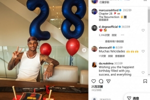 28歲生快！拉什福德社媒曬生日慶祝照，配文：人生第28章！重生！