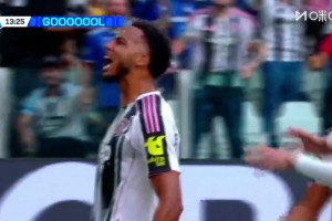 尤文1-0領(lǐng)先國米！布雷默極限勾傳中路，凱利不停球推射破門！