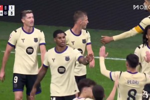 巴薩3-1鎖定勝局！拉什福德角球送助攻！阿勞霍躍起頭球破門！