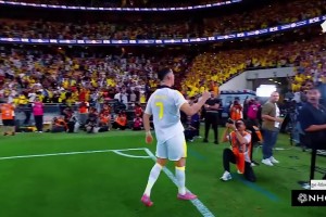 C羅揮拳怒吼致意球迷，給費(fèi)迪南德嚇了一跳??